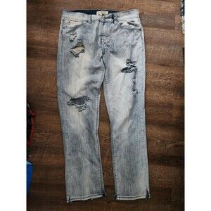 Mens 34x32 Rustic Blue light wash distressed jeans